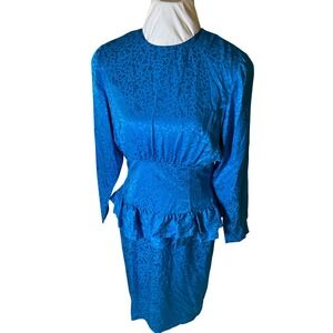 Vintage CC Courtenay Teal Blue Animal Print Top Blouse Shirt Collared 90s Retro